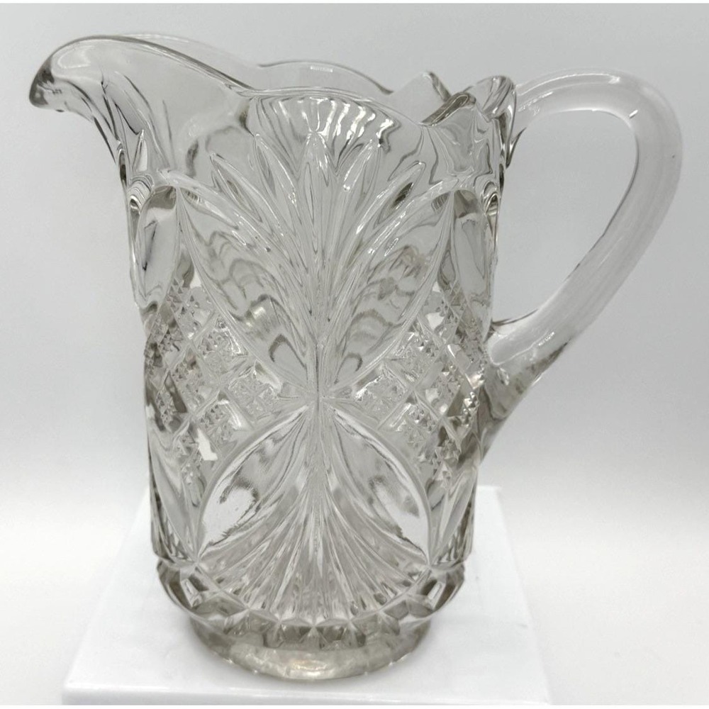 Antique Fostoria Sydney 1333 Pressed Glass Pitcher Clear EAPG 8 Inch Edwardian